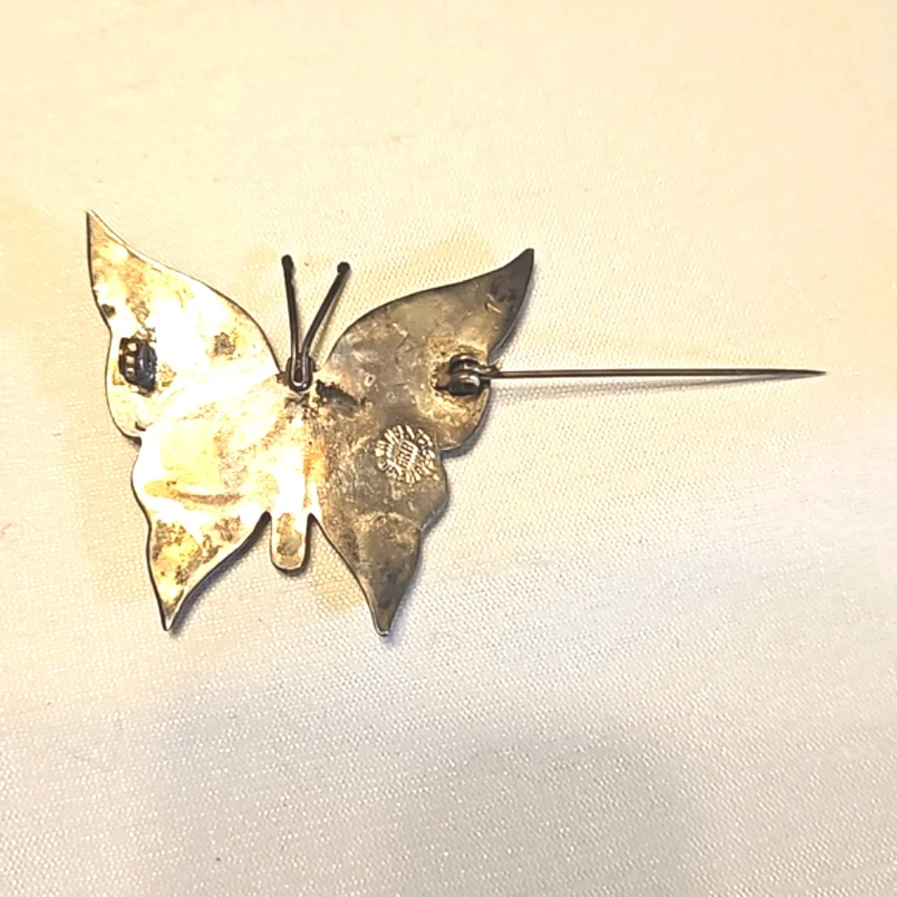 Vintage 1950's Abalone Inlay Butterfly Pin Sterling Silver Taxco Mexico